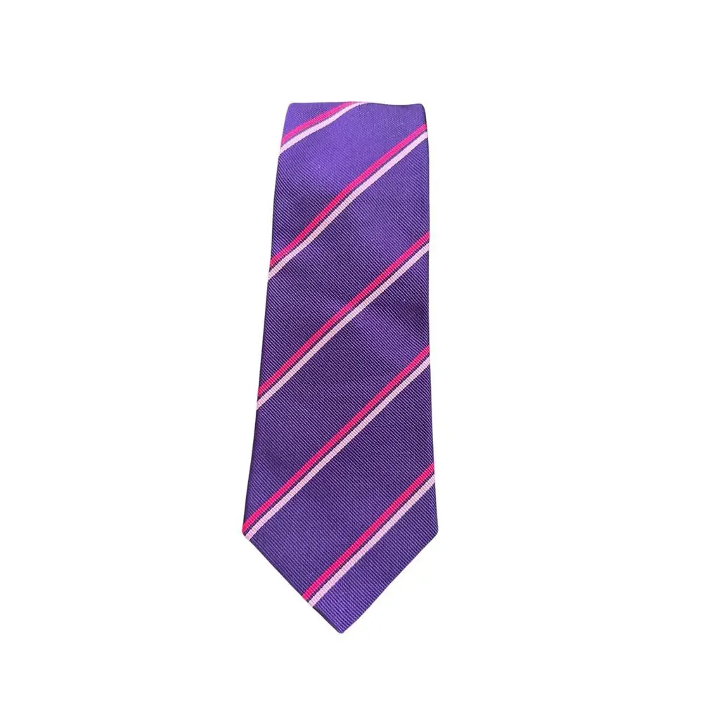 Turnbull & Asser Neiman Marcus Silk Tie Purple Pink Striped Handmade England NWT